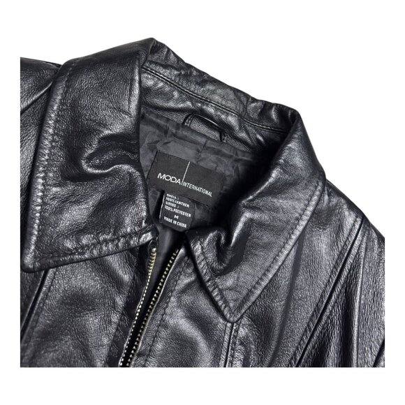 MODA Genuine Leather Vintage Y2K Black leather Casual Jacket Womens Medium - Picture 2 of 5